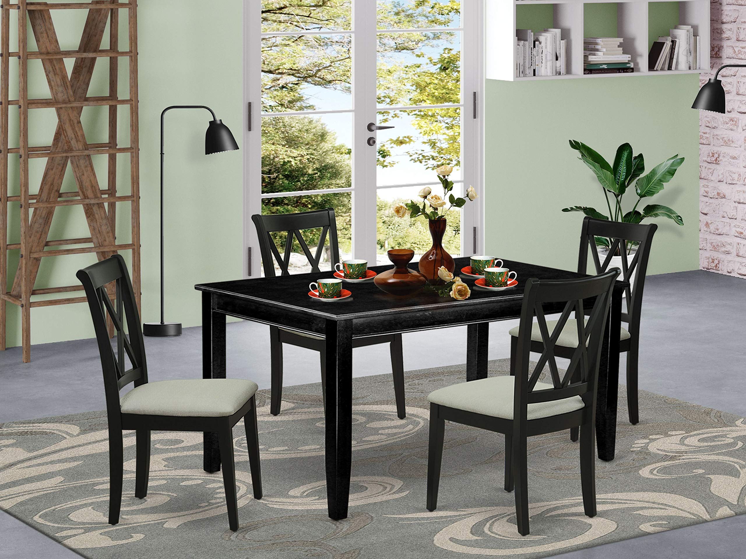 East West Furniture Ducl5-Blk-C Dudley 5 Piece Kitchen Set Includes A Rectangle Table And 4 Linen Fabric Dining Room Chairs, 36X60 Inch, Black
